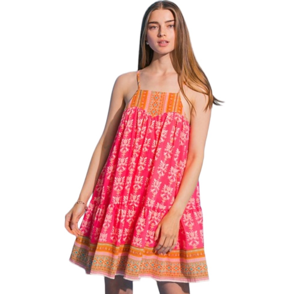 334. Women’s Pink Bohemian Print Babydoll Dress NWT